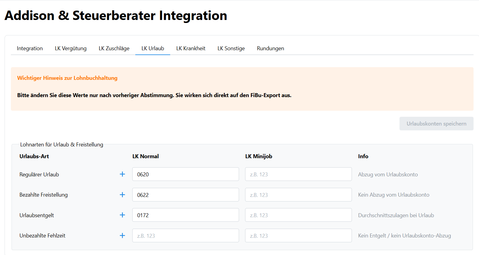 ADDISON und Steuerberater Integration mit Urlaubskonten